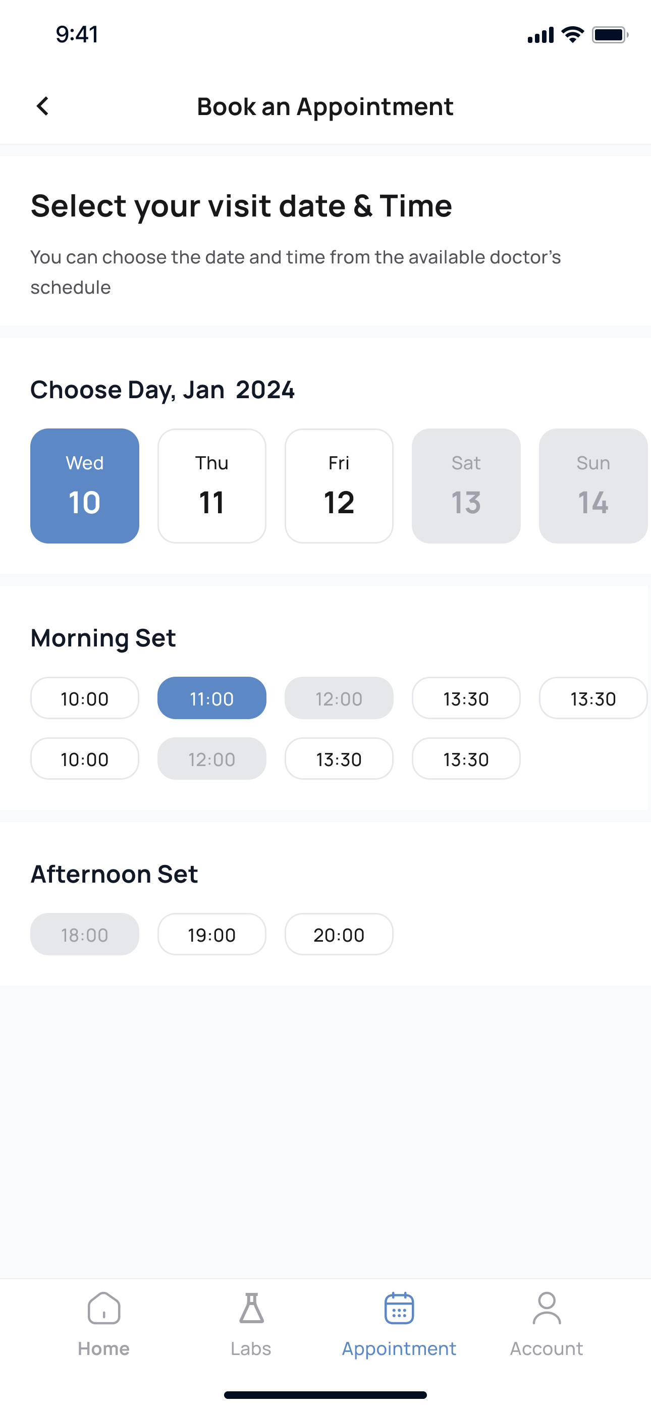 Details from the Bloodics app interface: Booking an appointment